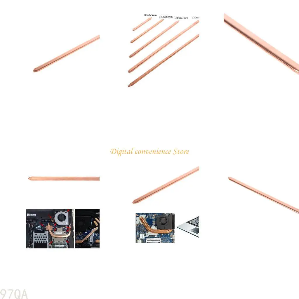 

97QA 170x8x3mm Copper Tube Flat Heatsink Cooler For Laptop Notebook