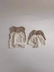 2026 Summer New Baby Sleeveless Clothes Set Infant Boy Girl Solid Breathable Vest + Shorts 2pcs Suit Toddler Versatile Outfits