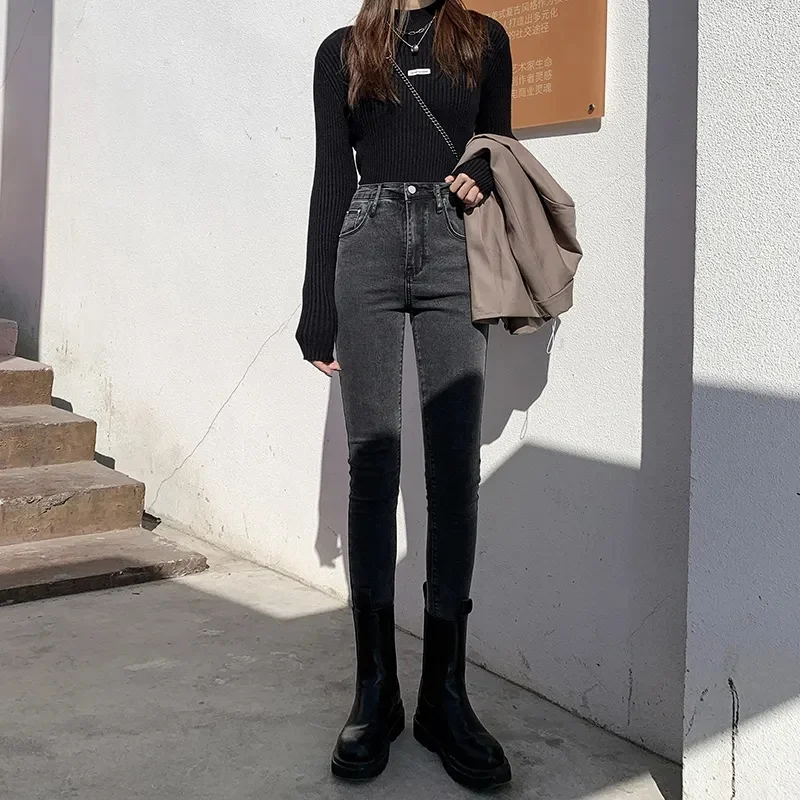 

Jeans for Women Mom Jeans Blue Gray Black Woman High Elastic Stretch Jeans Female Washed Denim Skinny Pencil Pants