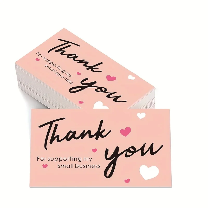 200 Pack Pink Heart Thank You Insert Cards, Thank You For Supporting My Small Business Note Cards, Cute Heart Package Insert Cards for Etsy Boutique Online Shop Shipping Supplies