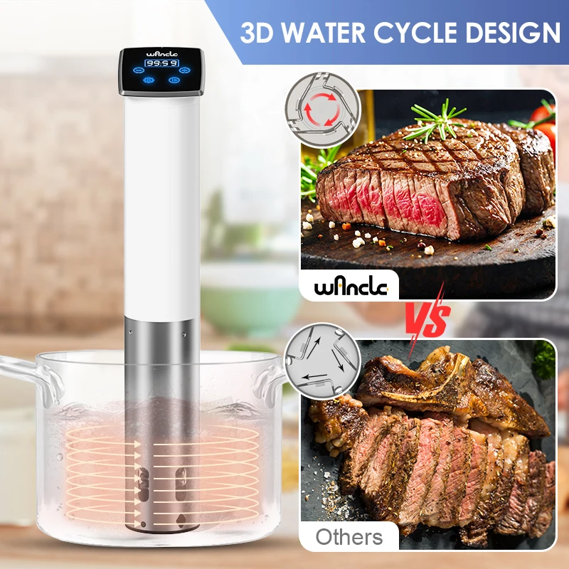 Wancle 1100 Вт Вакуумная плита Sous Vide IPX7 Водонепроницаемая мультиварка Погружной циркулятор Точное приготовление пищи со светодиодным цифровым дисплеем