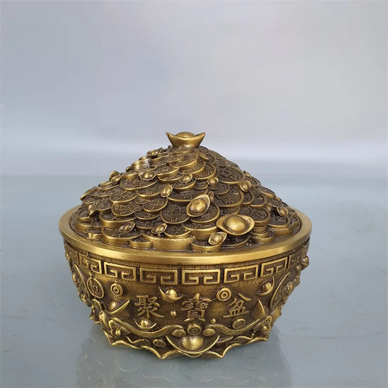 Open Lid Thickened Ornament Copper Ingot Money Saving Brass Treasure Bowl Craft Gift