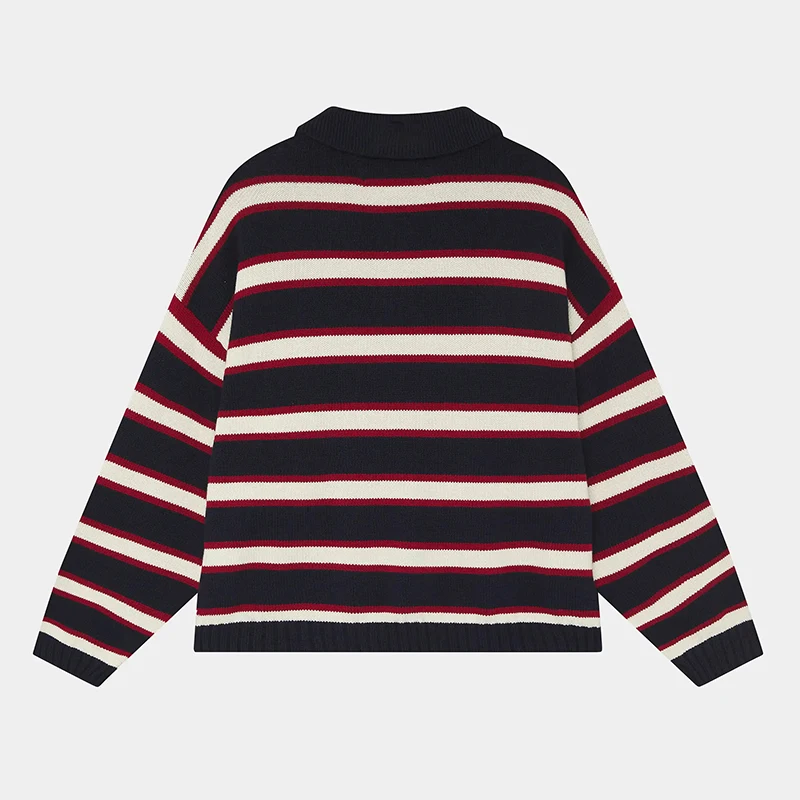 EME Stripe Polo Knit Sweater Unisex Cotton Thick Pullover Autumn Winter Men Women Loose Long Sleeve Knitwear Tops Casual Coat