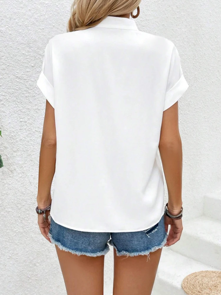 Fashionable Spring Summer Women's Solid Color Batwing Sleeve Short Sleeve Shirt Stylish Casual Top for Ladies