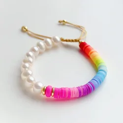 KKBEAD-Natural Pearl Bracelets for Women, Colorful Heishi Disc Bracelet, Boho Jewelry, Girl Gift, Summer, Y2k