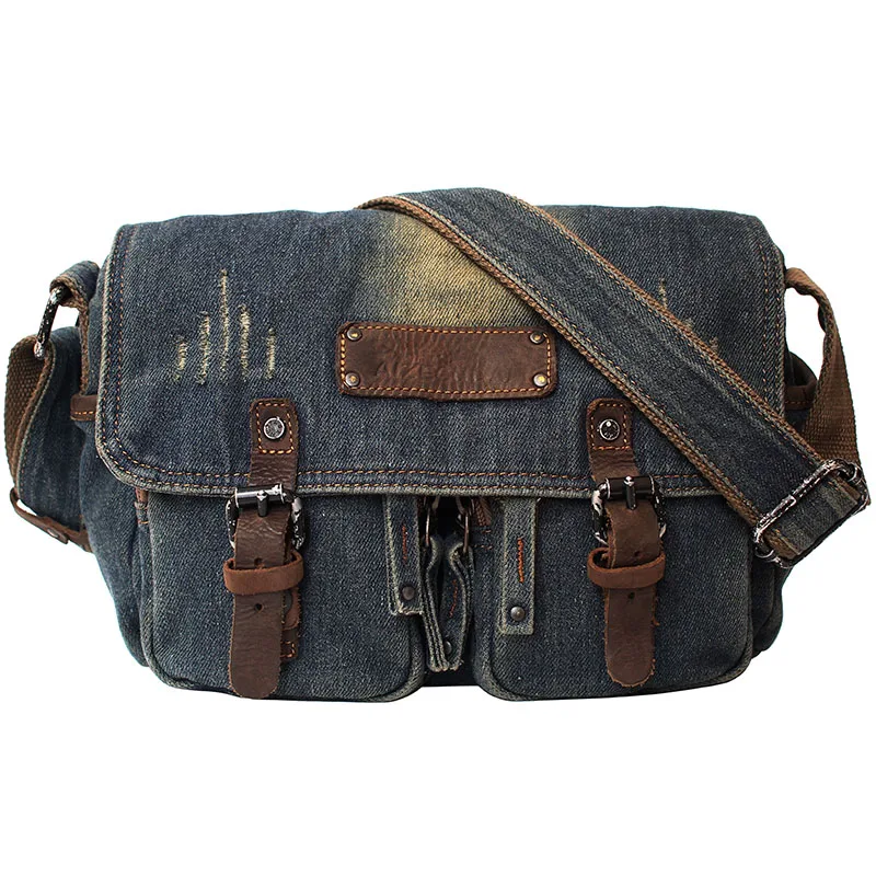 Retro Japanese Harajuku Denim Backpack Casual Unisex Crossbody Shoulder Bag Street Style Trendy Cotton  Soft Bag