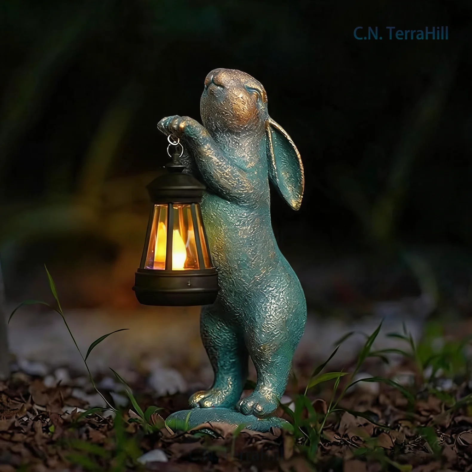 Solar Rabbit Lantern Garden Statue Outdoor Decorative Light for Yard Patio Home Decor