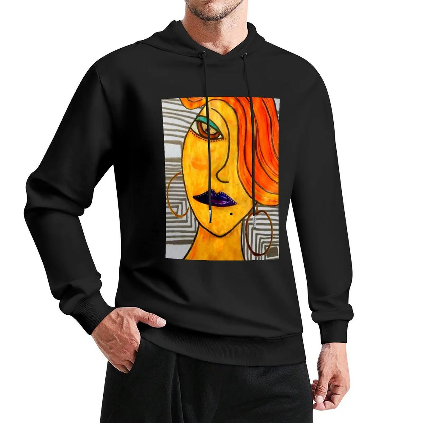 Mixed Media Abstract Woman Portrait Painting Pullover Hoodie aesthetic clothing men's clothing new in hoodies and blouses