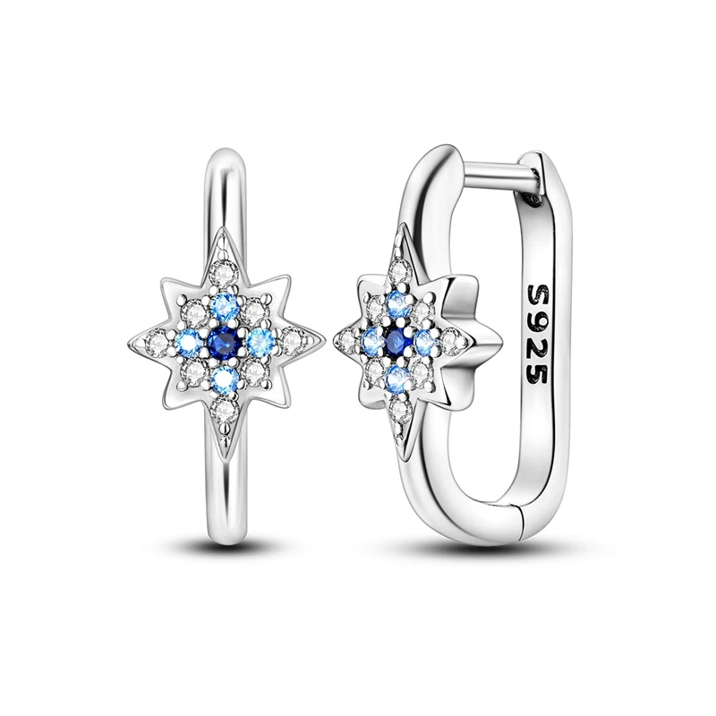 

925 Sterling Silver Earrings Women Sparkling Starburst Rectangular Hoop Earring For Anniversary Wedding Jewelry Gifts