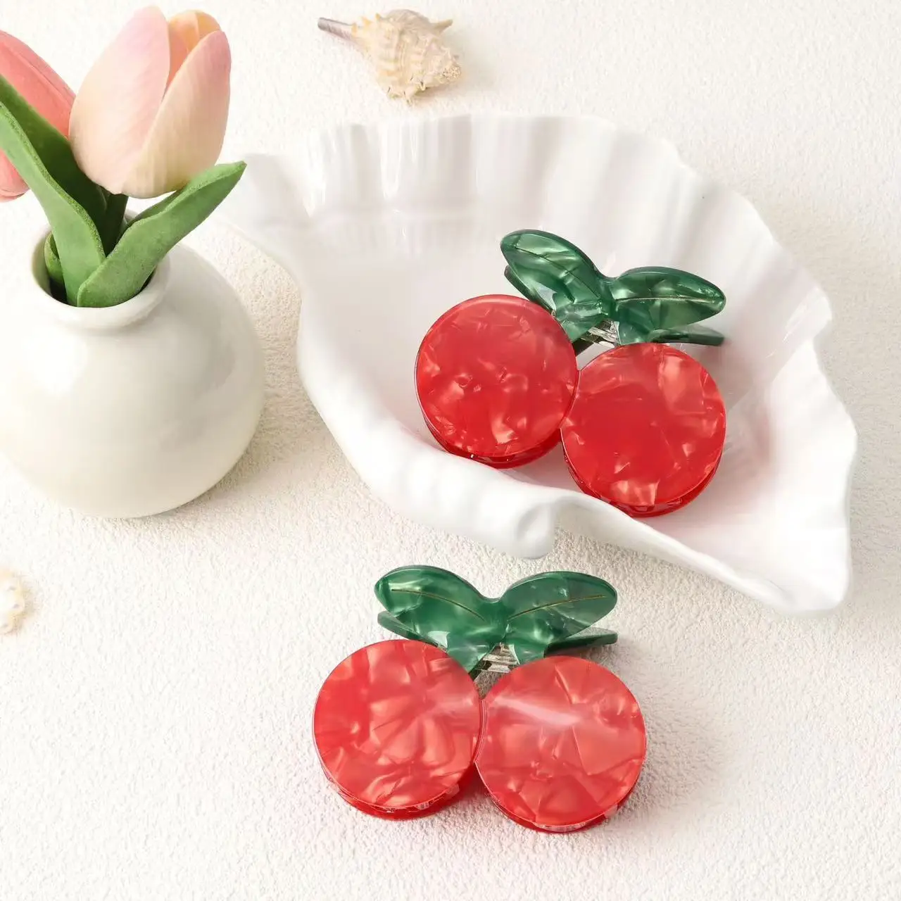 

NC New Red Cherry Hair Claw Cute Fruit Series Acetate Claw Clips Trendy Crab Hair Clip Hairpin Hair Accessories for Women Girls