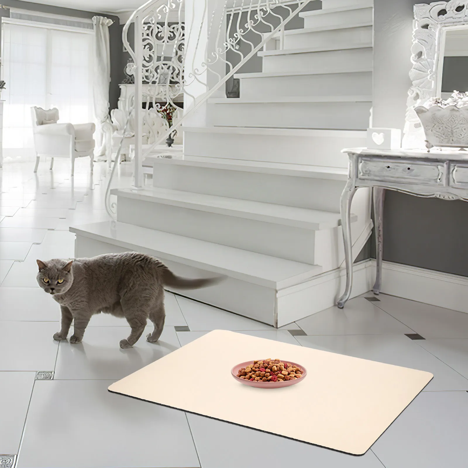 Super Absorbent Pet Food Mat Thick Dog Water Bowl Mat Fast Drying Reusable Feeding Cushion for Messy Drinkers Clean Floor