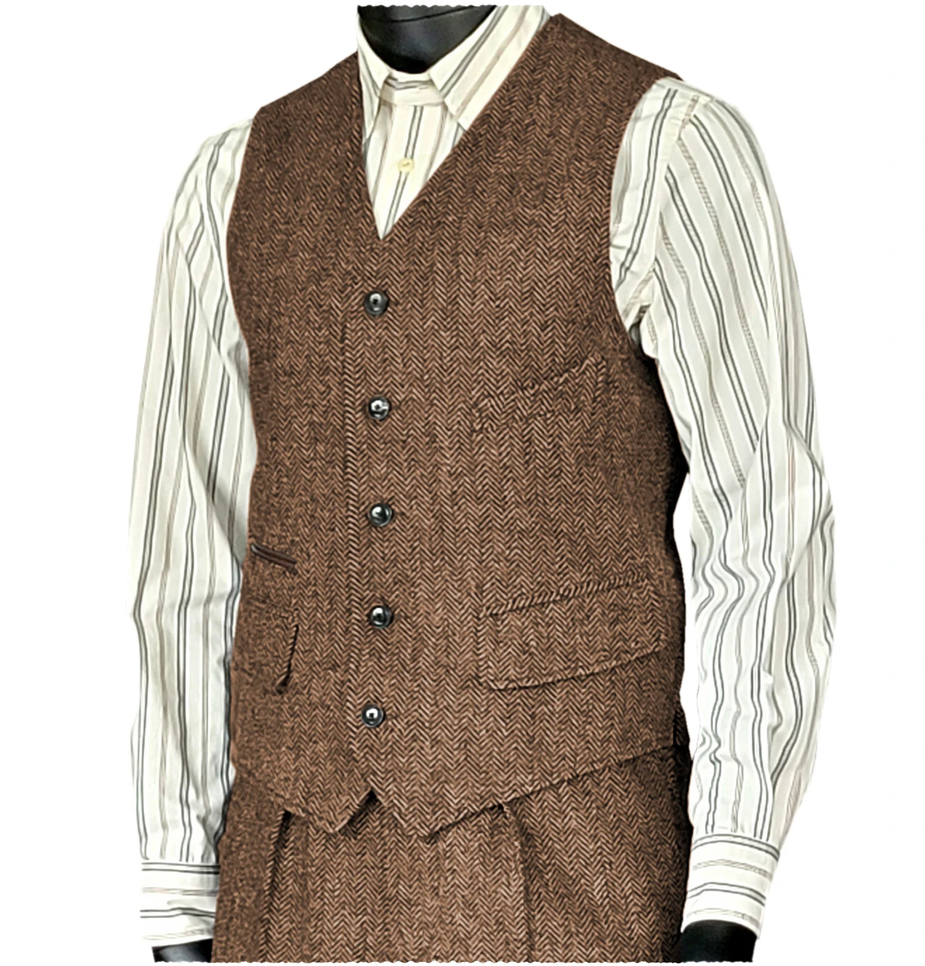 Hommes Gilet Design poches Tweed Gilet rétro col en v chevrons mariage marié Vintage Banquet Gilet hommes Gilet costume