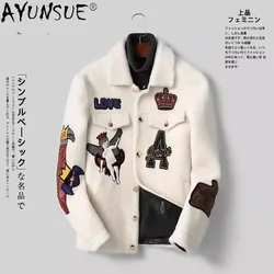 AYUNSUE Jackets for Men Winter Jacket 100% Wool Fur Coat Male Autumn Clothes Korean Style Printing Coats Ropa De Hombre LXR864