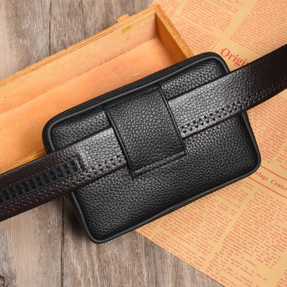 Retro Skórzana Mała Torba Talia Jednolity Kolor Pas Bum Pack Casual Fanny Biznesowa Torba Talia Mężczyźni Podróżny Pas Sportowy Bum Phone Pouch