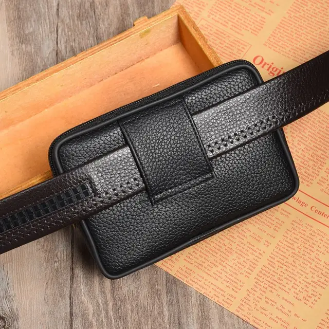 Retro Skórzana Mała Torba Talia Jednolity Kolor Pas Bum Pack Casual Fanny Biznesowa Torba Talia Mężczyźni Podróżny Pas Sportowy Bum Phone Pouch