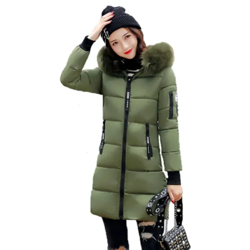 women winter jacket plus size 2024 army green womens jacket thick Fur Hooded long Down Cotton Padded Female Coat Parka QH0391