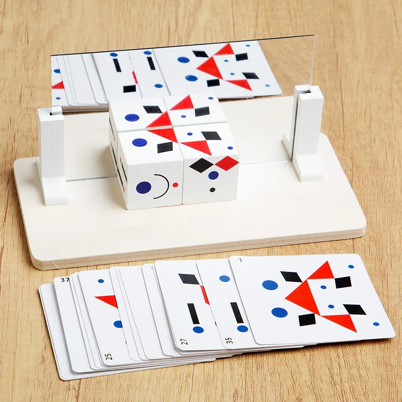 รูปทรงเรขาคณิตภาพกระจกปริศนา Montessori คิดการฝึกอบรมของเล่นไม้การประสานมือตาเกมของเล่นเพื่อการศึกษาเด็ก