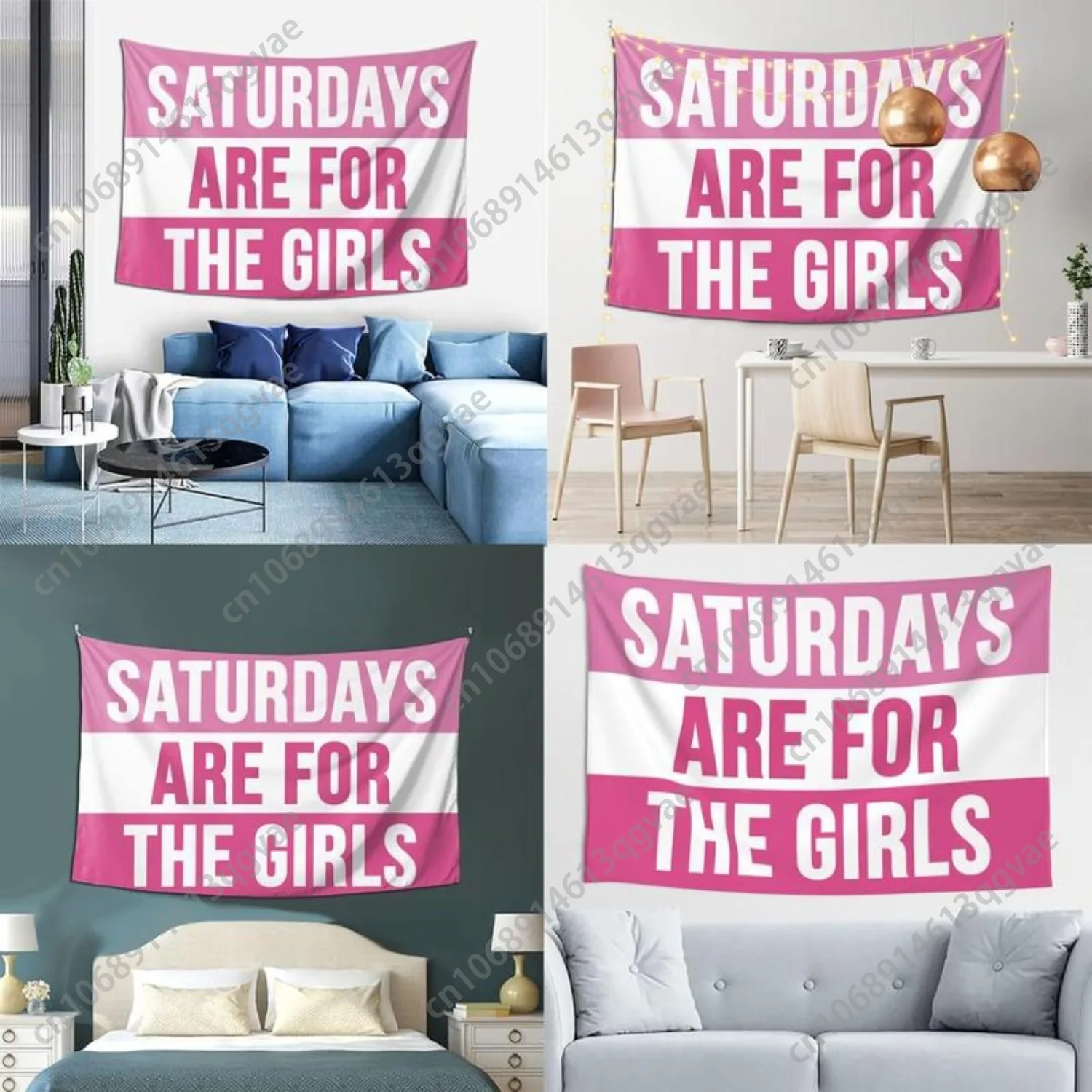 نسيج وردي أيام السبت مخصصة لغرف النوم الجامعية للفتيات علامة أعلام مضحكة للفتيات المراهقات حديقة راية غرفة النوم ديكور مخصص
