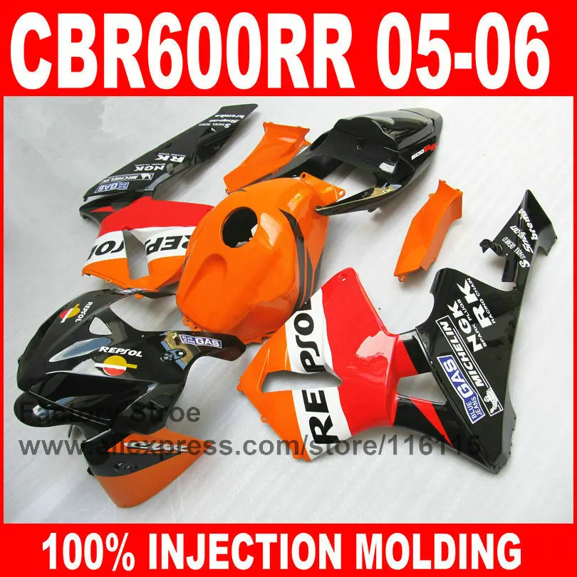 HONDA 2005 2006 için 7 hediye özel boya Enjeksiyon Kalıplama CBR 600RR CBR600RR kaporta kiti 05 06 turuncu repsol kaporta seti