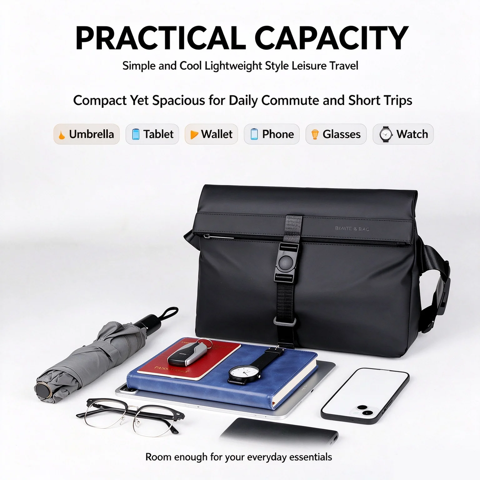 Waterproof Men Messenger Bag Casual Crossbody Shoulder Bag Adjustable Strap Quick Release Buckle For Daily Work Travel
