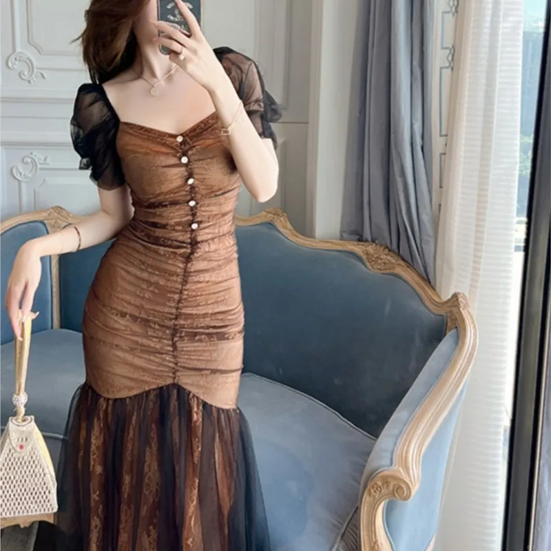 Fishtail Dress Women's New Pleated Design Sense Niche Slimming Hip-Wrapped