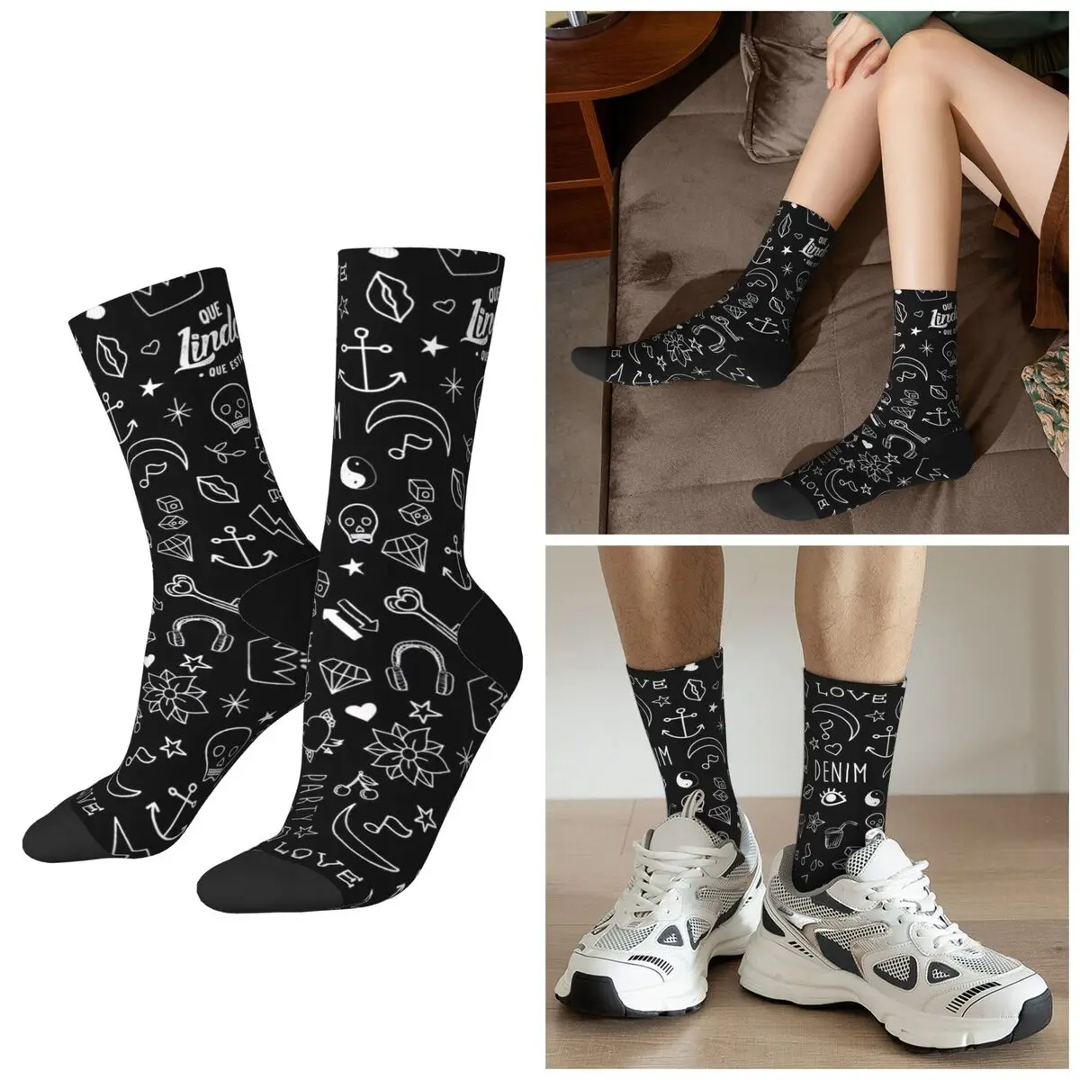 

All Seasons Crazy Rock Pop Music Skull Socks Harajuku Sport Middle Tube Socks High Quality Stockings for Men Women Gifts