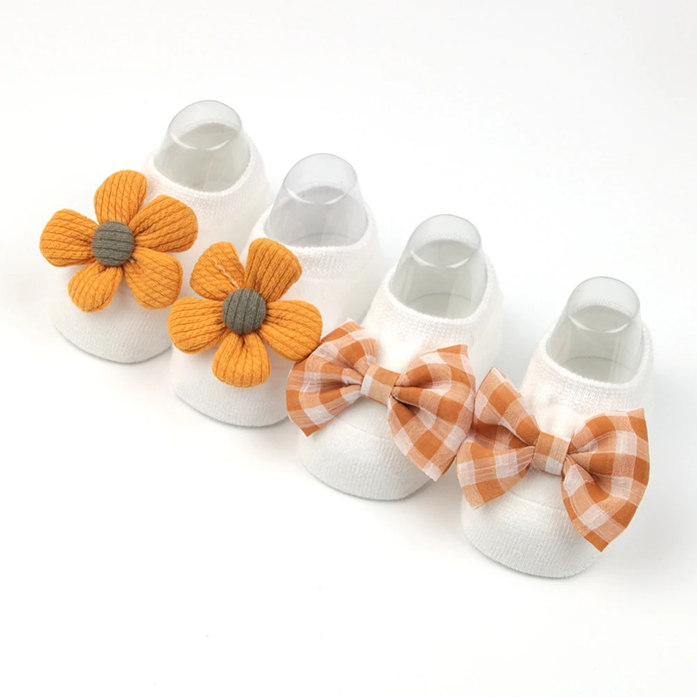 2 Pairs Baby Bowknot Socks Cute Princess Socks Girls Flower Bowknot Booties Socks Newborn Cotton Socks