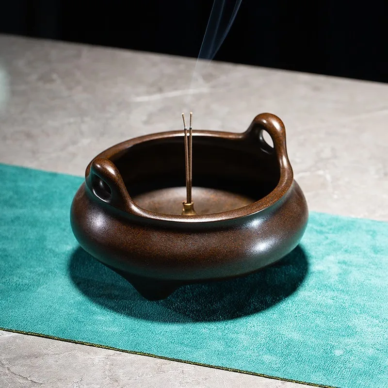 Zhu Bingren Copper Up‑Rising‑Ear Xuande Incense Burner Home Meditation Buddha‑Offering Censer Home Study Tea Room Art Craft Gift