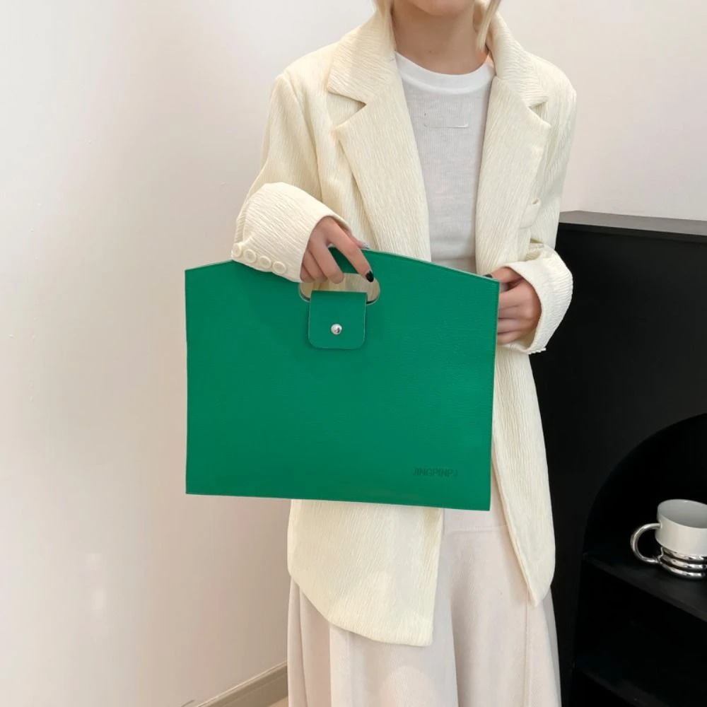 Simple PU Office Document Tote Bag Solid Color Large Capacity Computer Bag Handbag Laptop Bag File Bag Women
