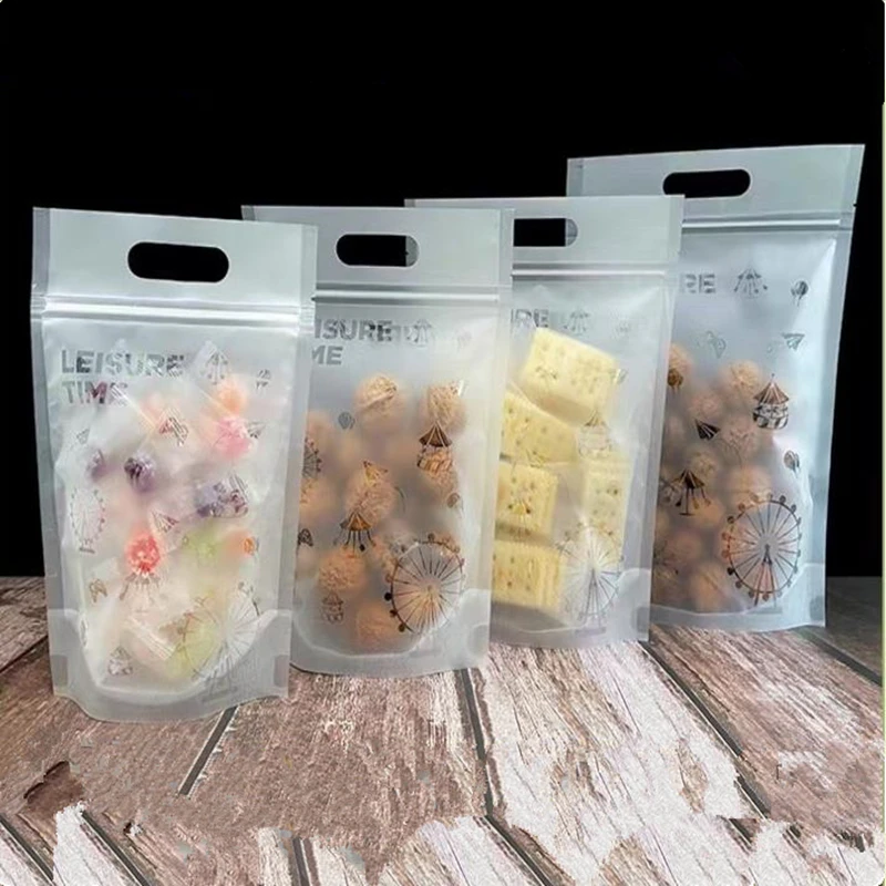 50pcs Sealed Food Packaging Bags Candy Nut Frosted Self Standing Bags Portable Zipper Storage Packaging Bags Can Be Resealed