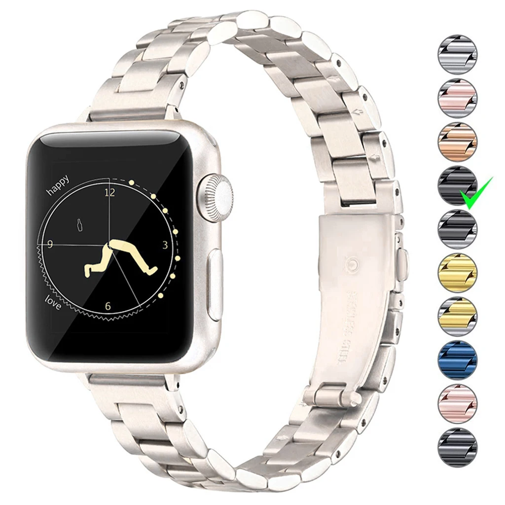 Женский тонкий браслет из нержавеющей стали для Apple watch 9 Ultra 49 мм, ремешок 40 мм 38 42 41 45 мм для iWatch8 SE/6/5 7, роскошный металлический ремешок
