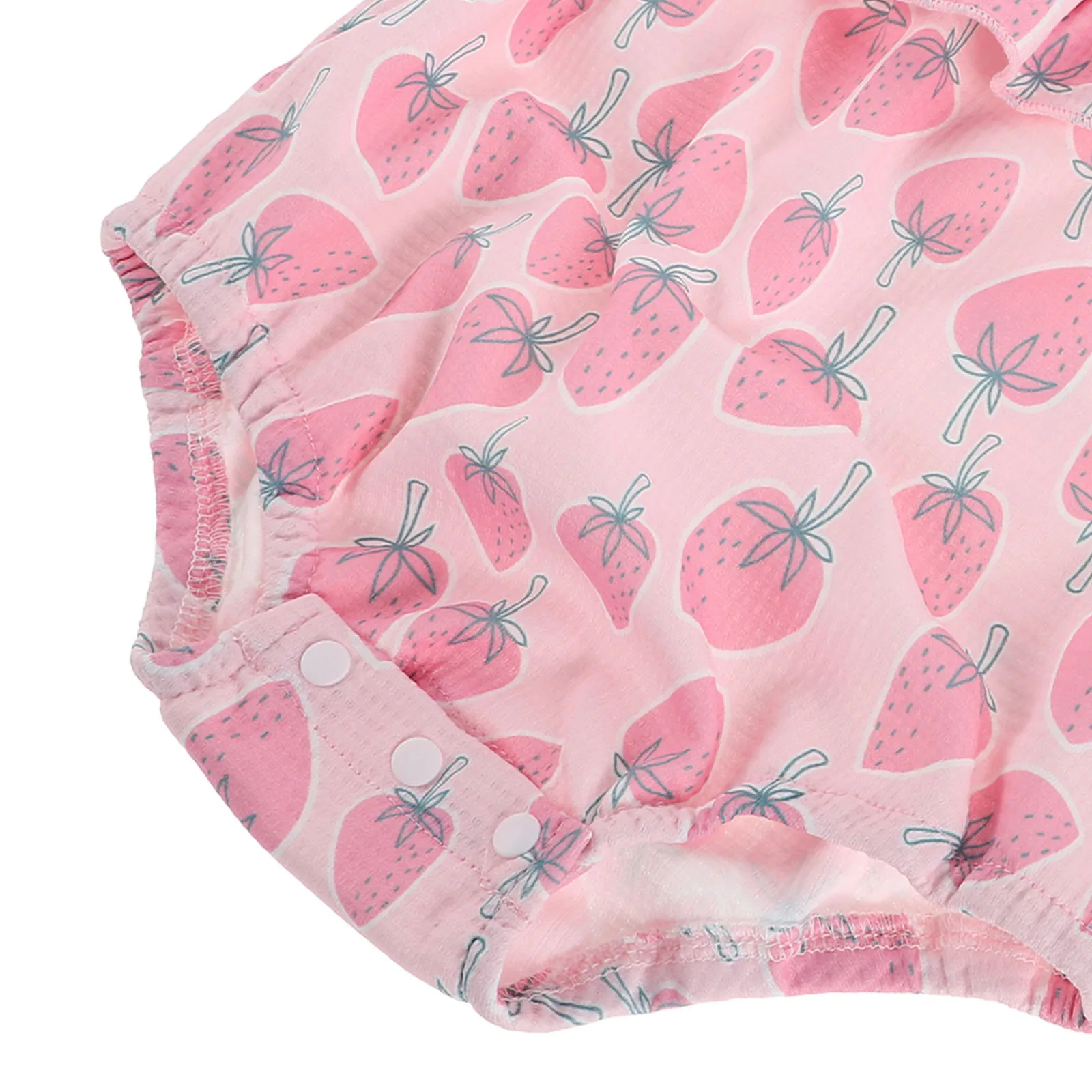 رومبير الفراولة طفلة بلا أكمام قطعة واحدة ملابس الصيف الوليد تصميم الفاكهة الوردية تنفس ملابس الرضع الناعمة #2