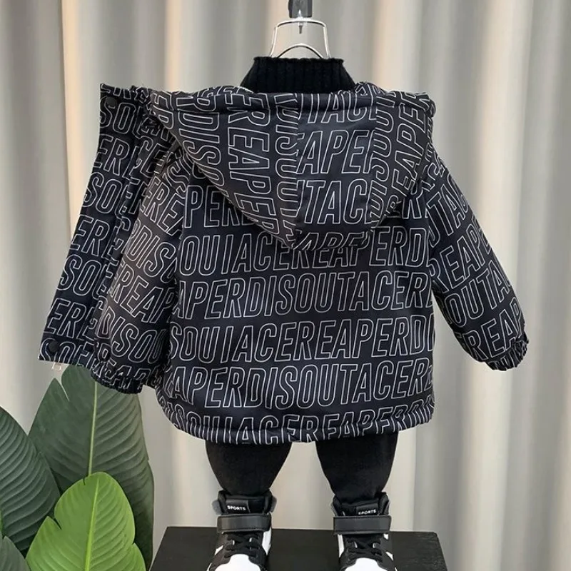 Boys Down Coat Jacket Cotton Outerwear Windbreak 2023 Red Thicken Velvet Winter Warm Children\'s Clothing -10 Degrees Below Zero