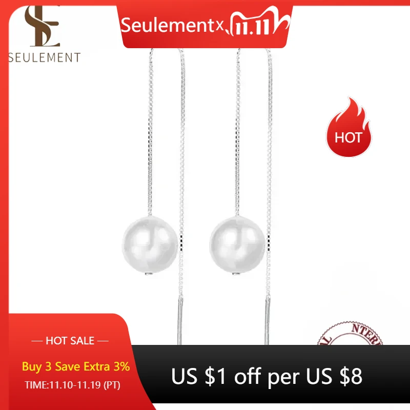 

Seulement 925 Sterling Silver Elegant Drop Earrings for Women Threader Pearl Earring Dangle Ear Line Long Chain Fashion Jewelry