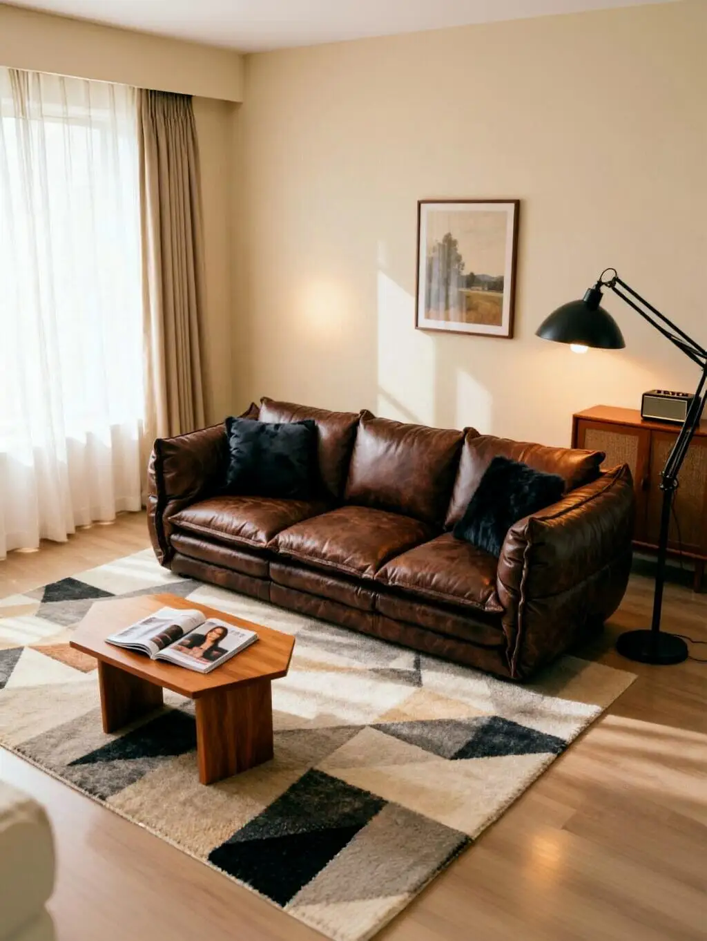 Neues Retro-Sofa aus geöltem Wachsleder, altmodisches Wohnzimmer-Sofa, braunes Textur-Sofa im europäischen und amerikanischen Stil, geradliniges Sofa.