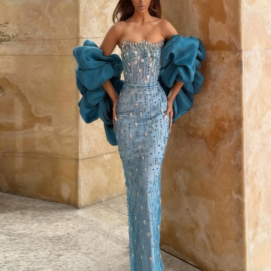 

Customized Strapless Floor Length Evening Dress formal evening dresses birthday party prom gowns for women