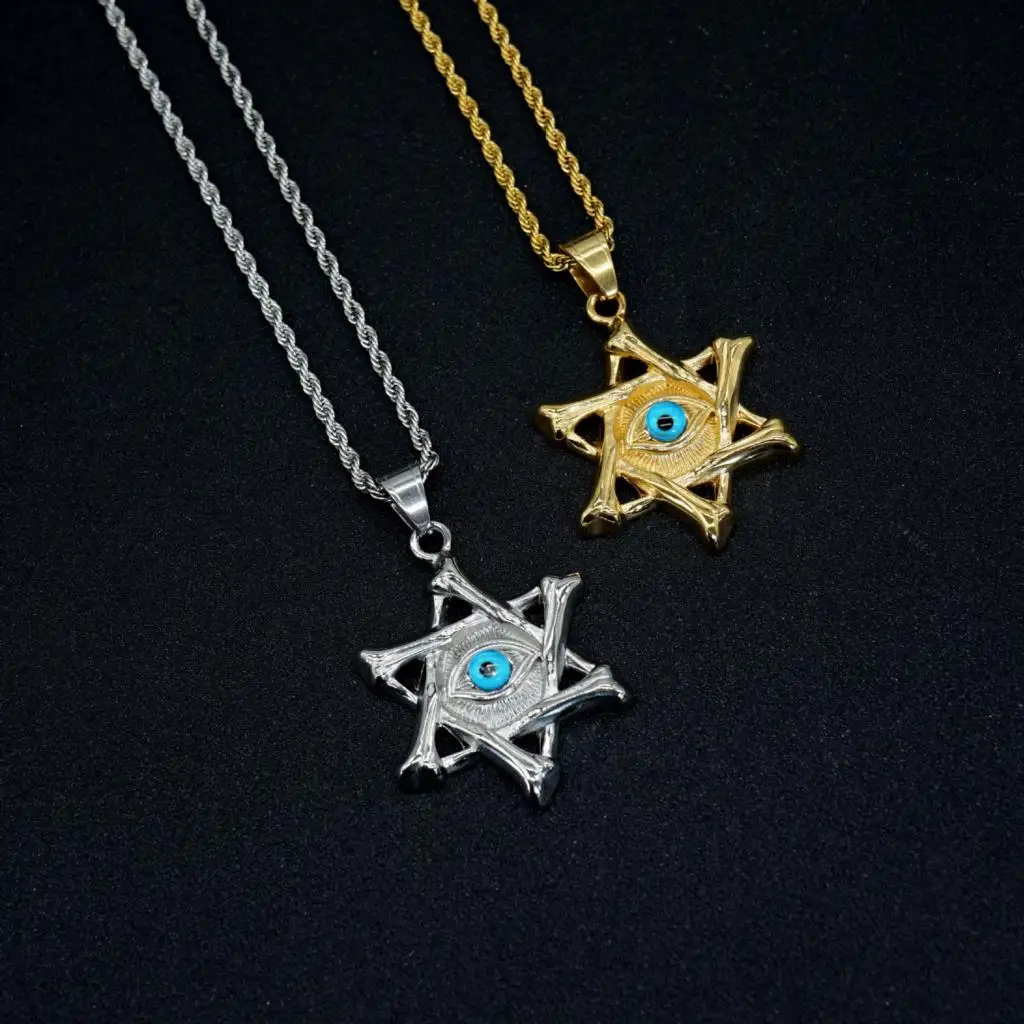 New Vintage Hexagram Pendant Necklace Men Fashion Stainless Steel eyes Necklace For Men Jewelry Gift