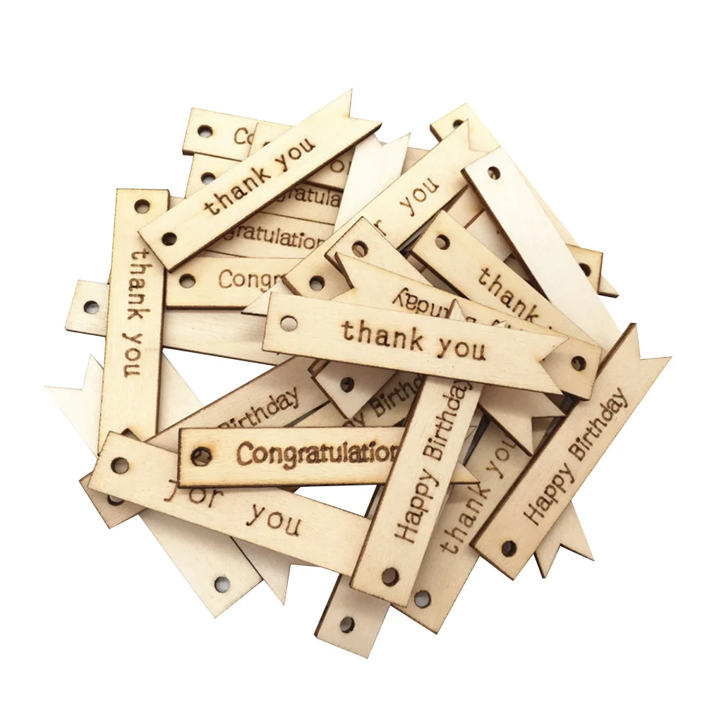 

60Pcs Letter Printed Wooden Hanging Tags Smooth Surface DIY Craft Accessories Wedding Christmas Ornaments Photo Props Holiday