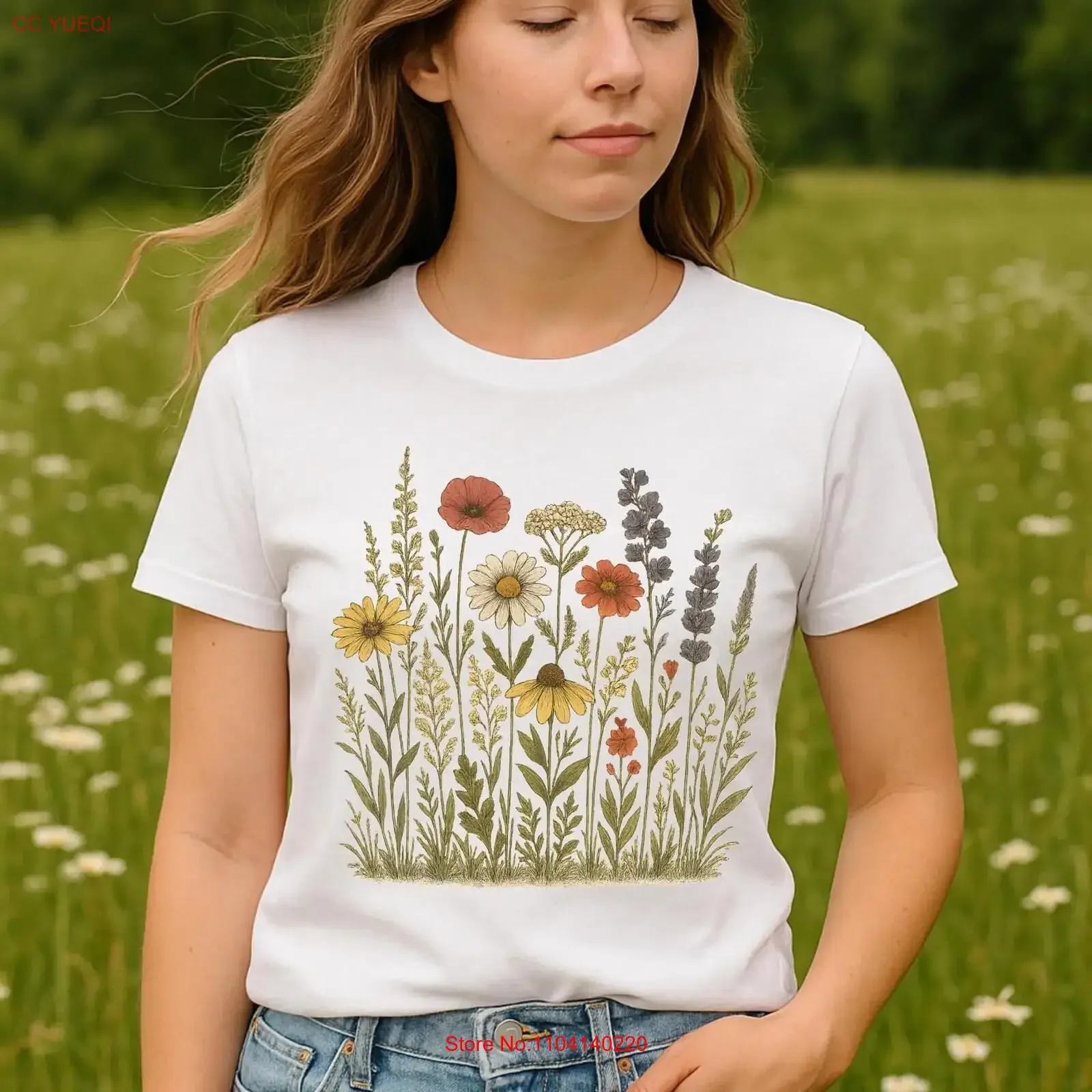 Wildflower T Shirt Meadow Cottagecore Floral Garden for Nature Lovers Summer Present Her vintage Washed Stylish graphic