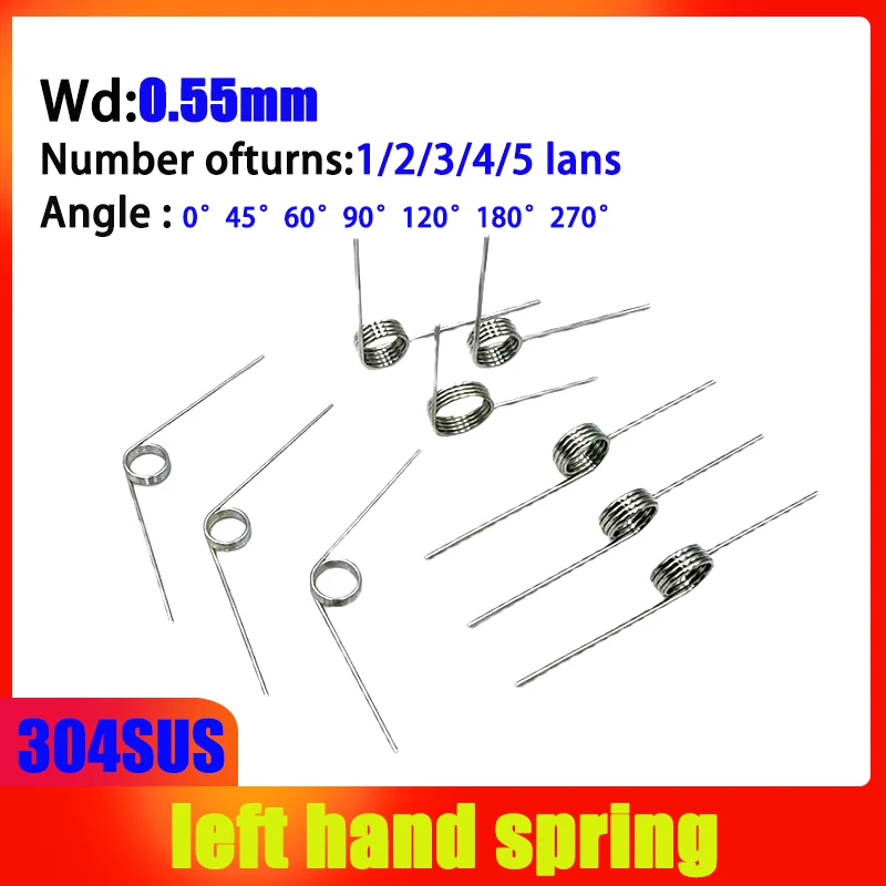 304SUS Wire diameter 0.55mm Left Rotation Spring 5PCS  left Torsion Spring Return And Reset V-shaped Spring laps1/2/3/4/5lap