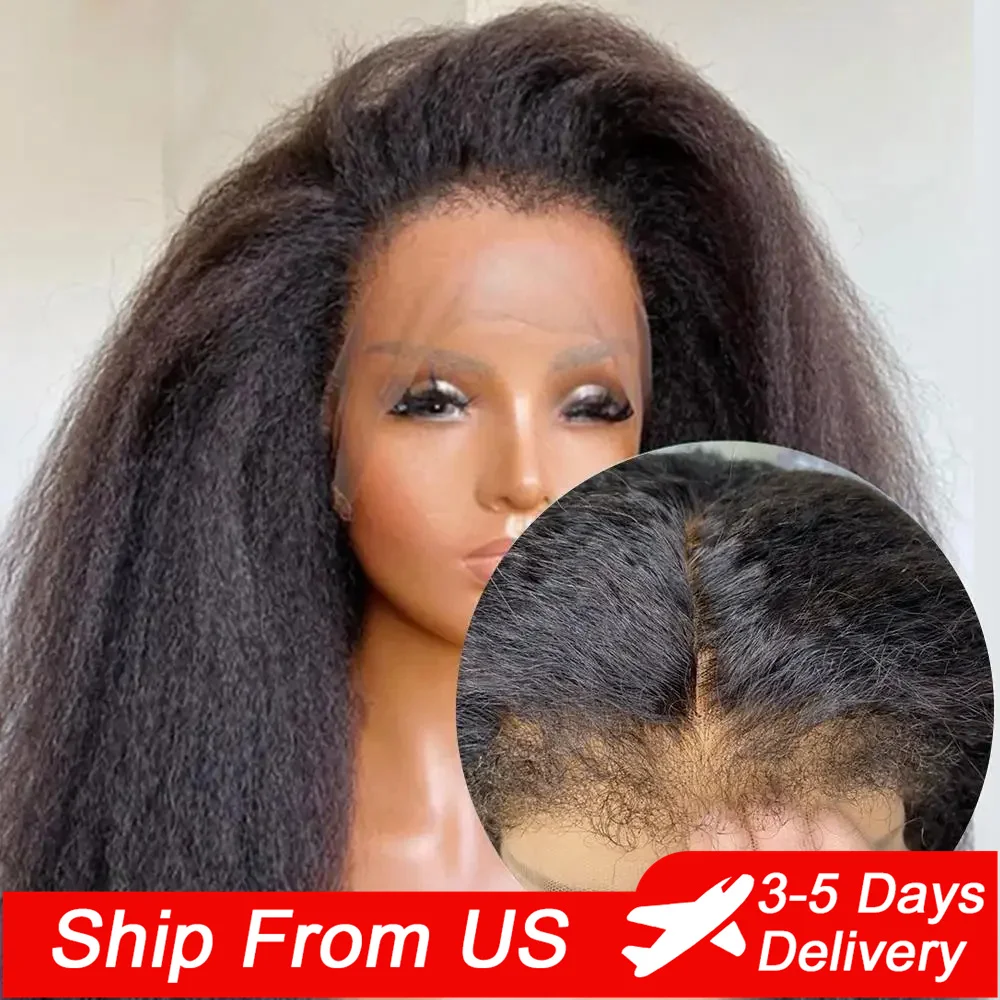 13x4 Kinky Straight Lace Front Human Hair Wigs With Kinky Edges Baby Hair Yaki Straight HD Lace Frontal Wigs For Women 4x4 Wigs