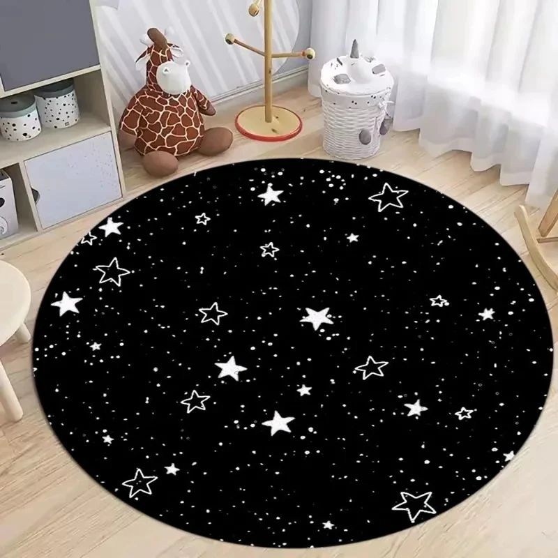 VIKAMA Galaxy Star Print Round Rug, Soft Non-slip Floor Mat, Washable Carpet for Nursery, Kids Bedroom, Home Decor