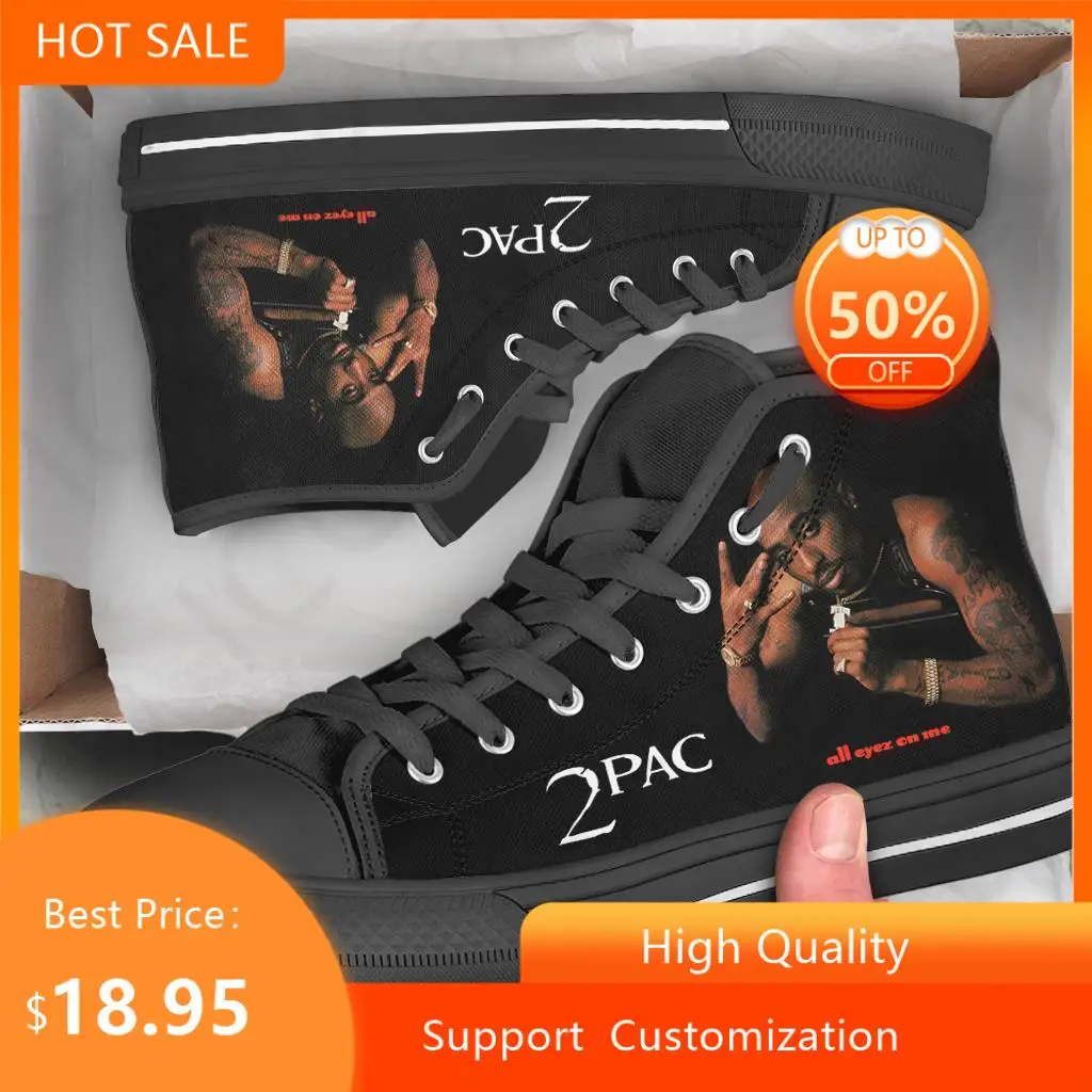 Hot Summer Rap 2pac Tupac All Eyez on Me Arrive Fashion Lightweight High Top Classic Canvas Shoes Men Women Sneakers Board Shoe