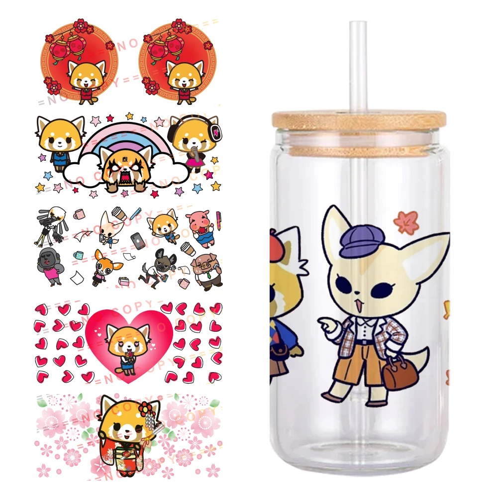 Sanrio Cartoon Aggressive Retsuko Pattern UV DTF Transfer Sticker Waterproof Transfers Decals For 16oz Glass Cup Wrap Stickers