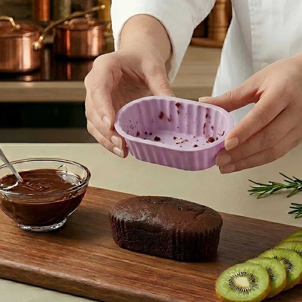 10Pcs Silicone Muffin Mold Oval Muffin Cup Cake Baking Mold Kitchen Cooking Supplies Cake Decorating Tools