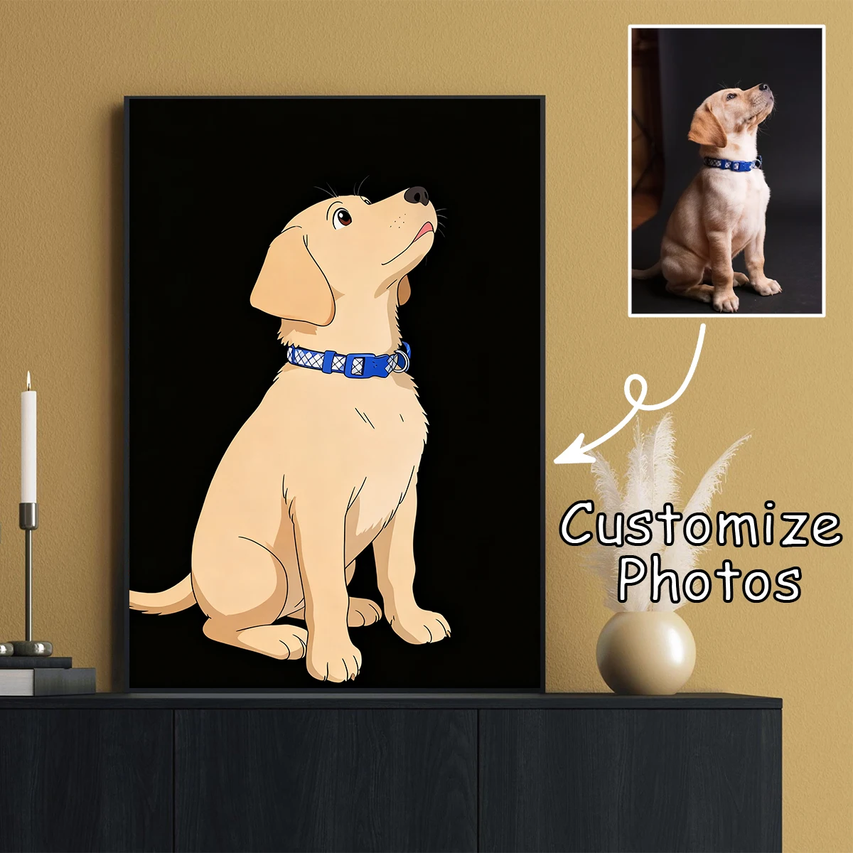 1pc Personalized Pet Photo Cartoon Style Wall Art - Custom Animated Portrait - Upload your photo to generate an exclusive image