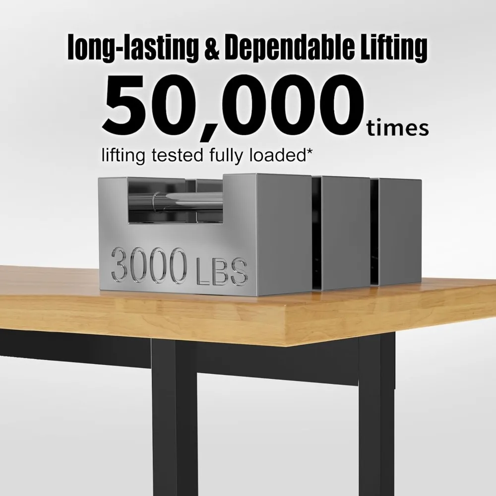 60” Heavy-Duty Solid Wood Work Bench Work Table with Wheels, Adjustable Height Portable Workbench with Power Outlets, 3000 Lbs