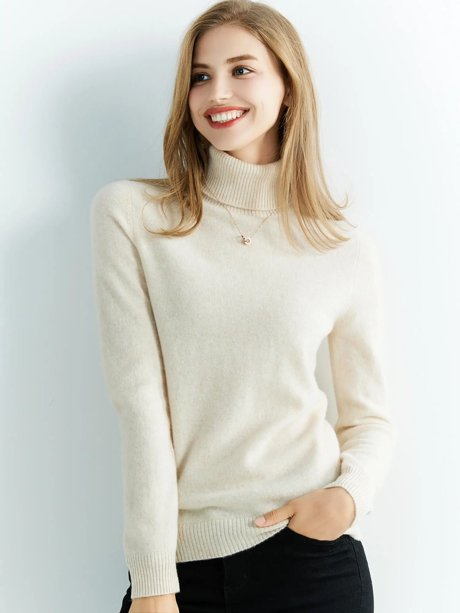 Gestrickte Pullover Kaschmir Pullover frauen 100% Merino Wolle Rollkragen Mode Pullover Winter Herbst Jumper Top Weibliche Kleidung – Detail 8