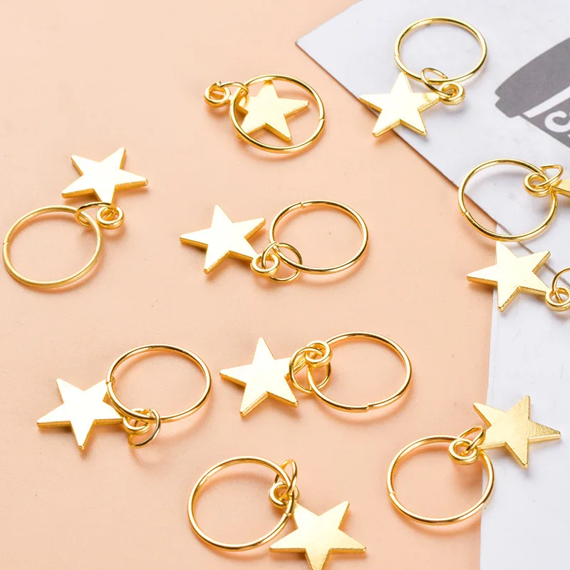 10Pcs 20Pcs Gold Color Star Pendant Twist Braid Hair Ornament for Women Alloy Circle Hoop Braid Tool DIY Pendant Hair Styling