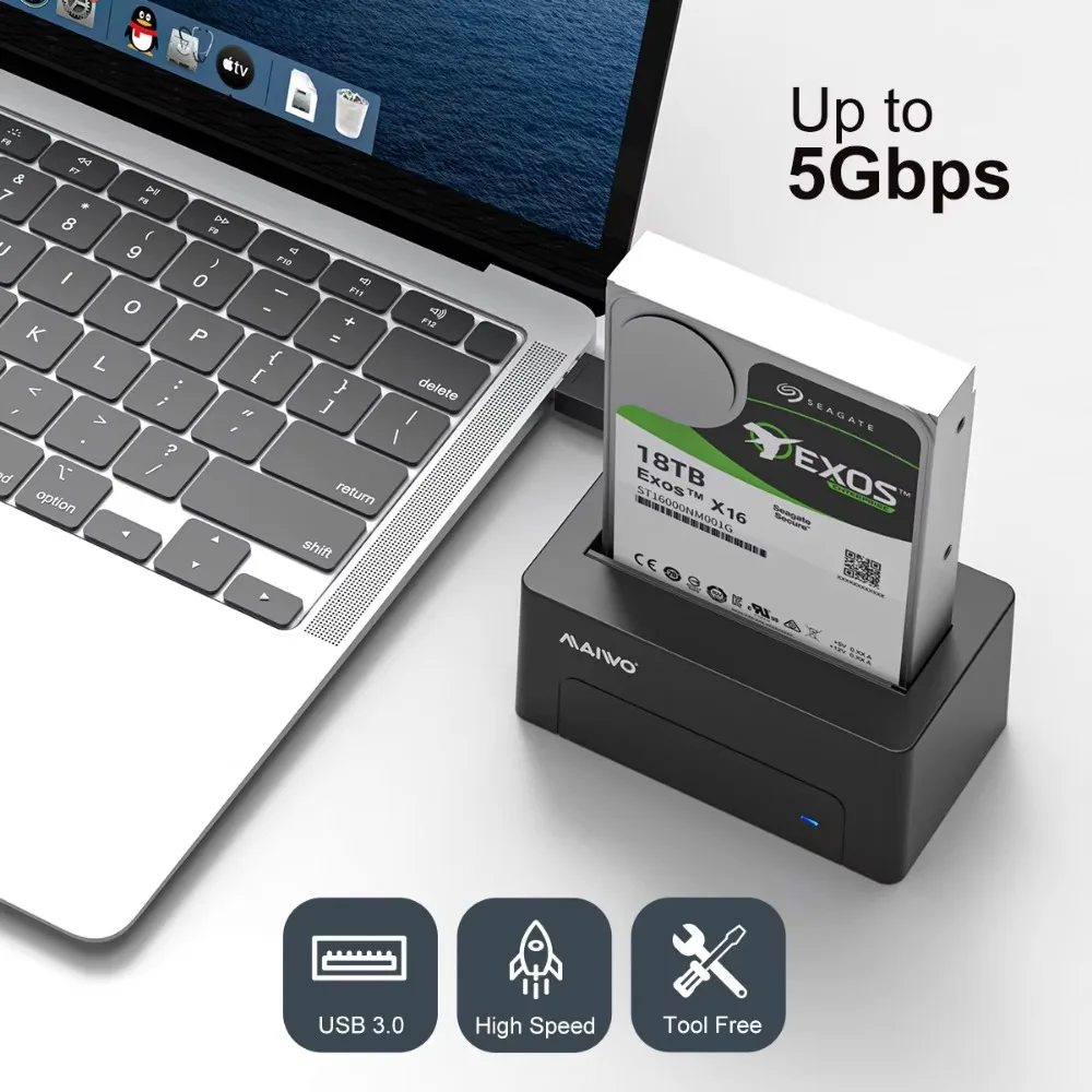 MAIWO SAS HDD-Gehäuse Festplatten-Dockingstation für 2,5 Zoll/3,5 Zoll HDD SSD-Festplattengehäuse SATA auf USB 3.0 HDD-Dockingstation unterstützt 22 TB